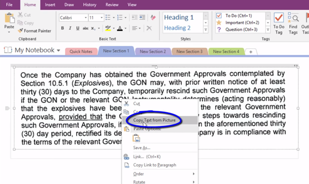 copying text from Picture in OneNote